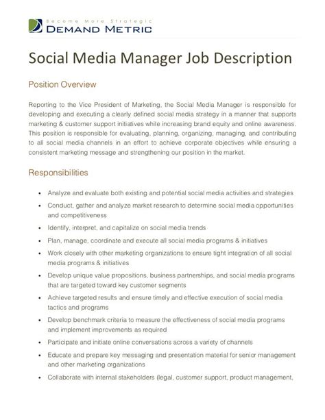 job description of a social media manager
